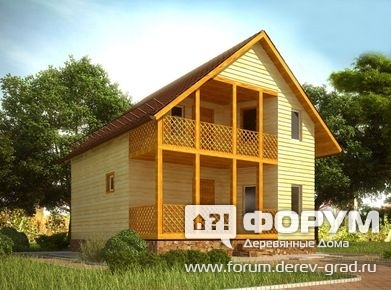 Проект дома из профилированного бруса с двухскатной кровлей и балконами  №105