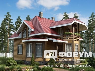 Проект брусового дома со сложной кровлей  №81