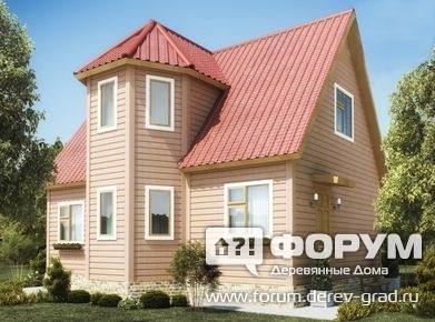Проект дома из бруса с башенкой №87